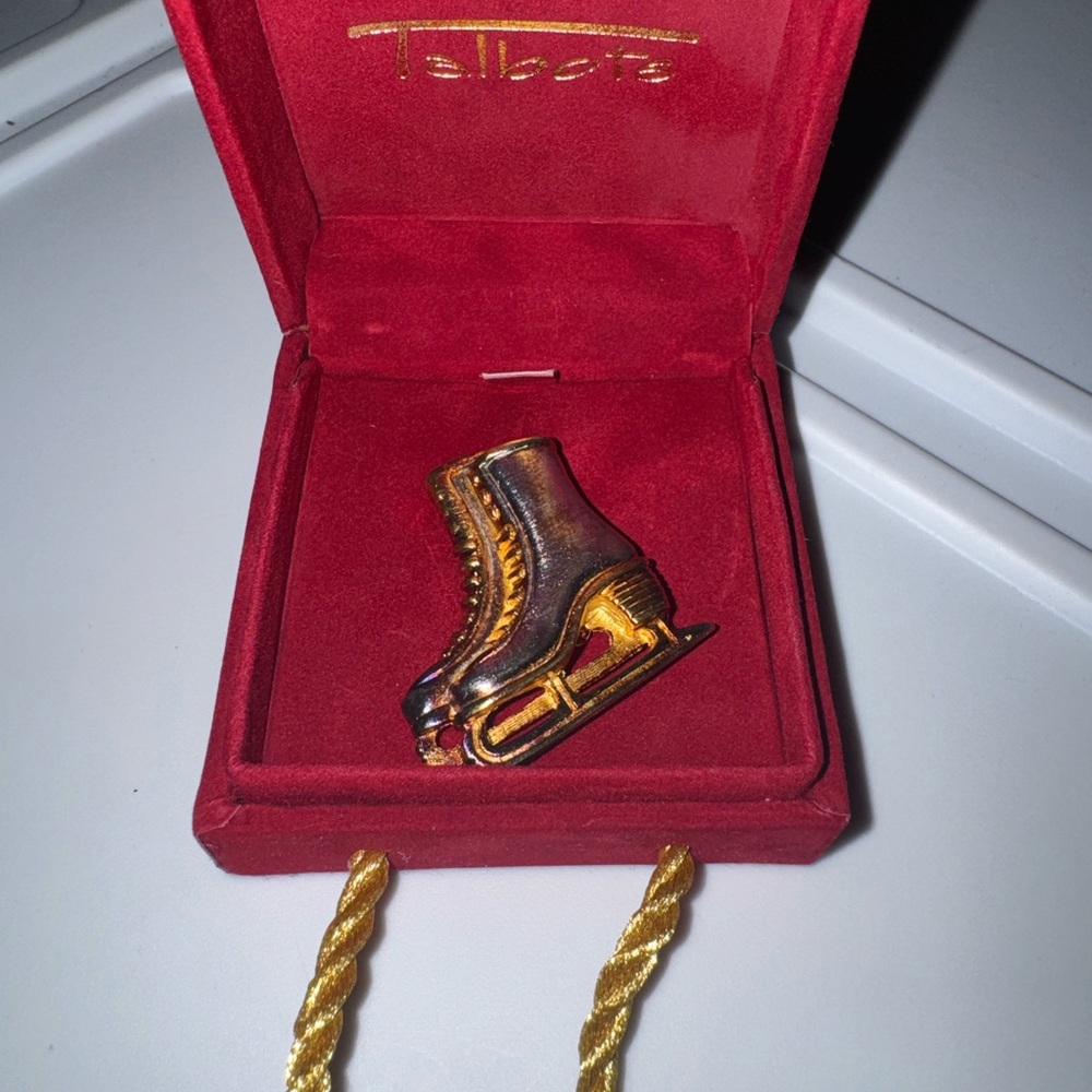 Talbots Gold and Brown Ice Skate Pin